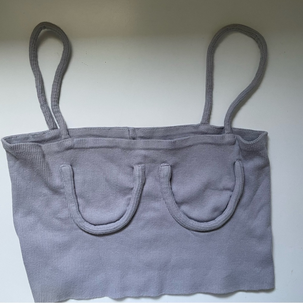 Dplus studio ribbed crop tank top, Gray, Medium.